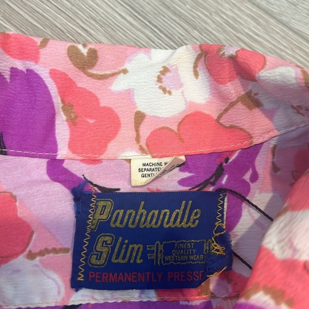 Vintage 1960's / 1970's Panhandle Slim Pink Floral Button Up Shirt Size XS - Picture 3 of 6
